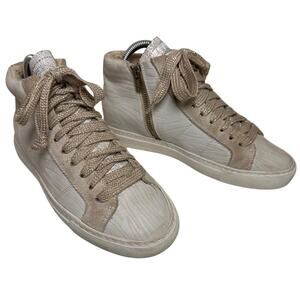 P448 Star Ivory Zebra Embossed Women's Sz EU 37 Leather Hi Top Side Zip Sneakers